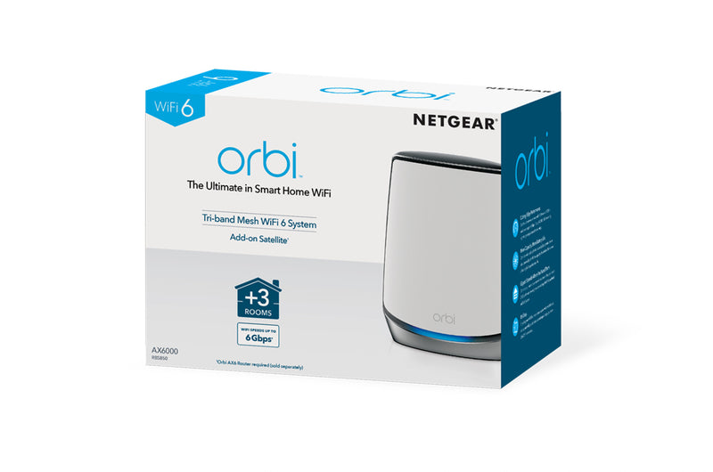 NETGEAR Orbi RBS850 AX6000 WiFi 6 Mesh Sattelite Tri-band (2.4 GHz / 5 GHz / 5 GHz) Wi-Fi 6 (802.11ax) Grey, White 4 Internal
