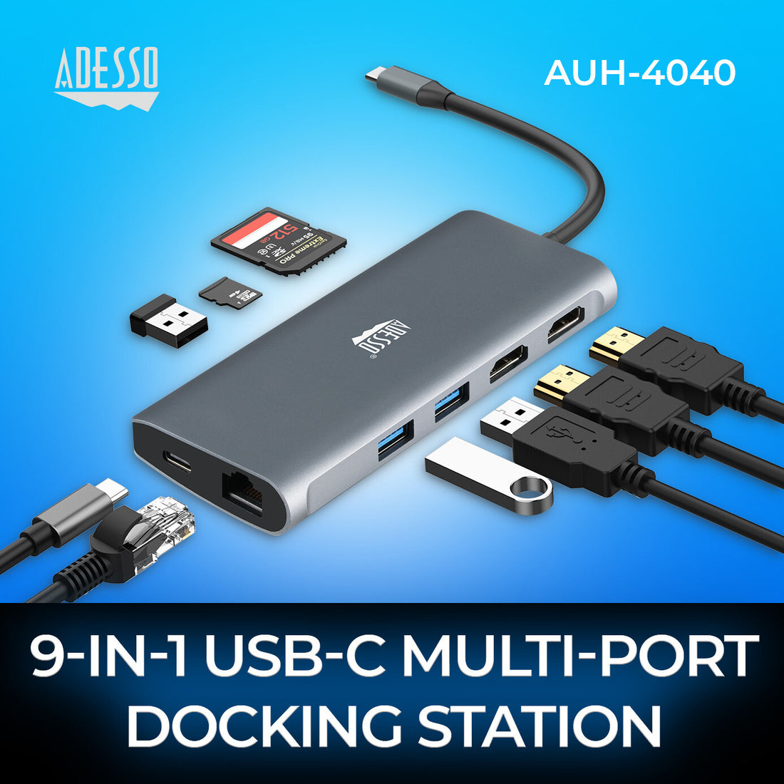 Adesso AUH-4040 laptop dock/port replicator Wired USB 3.2 Gen 1 (3.1 Gen 1) Type-C Grey - image 3