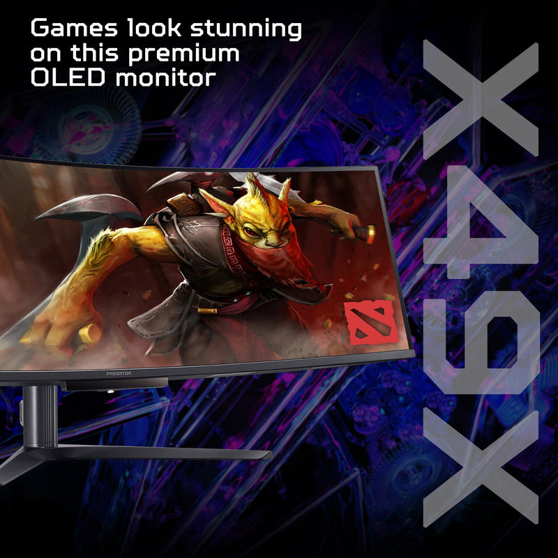 Acer X Predator X49X curved ultra-wide QD-OLED gaming monitor - 49", 32:9, QD-OLED, 1800R curve, Double Quad HD, 240Hz, 0.03ms, AMD FreeSync Premium, DisplayHDR 400 True Black, HDMI, DP & USB-C
