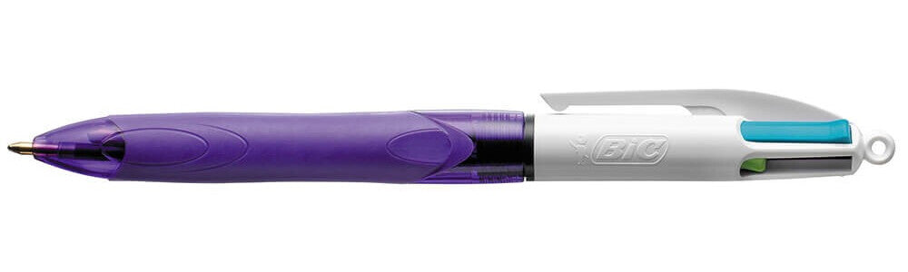 BIC 4 Colours Grip Blue, Green, Pink, Purple Clip-on retractable ballpoint pen Medium 12