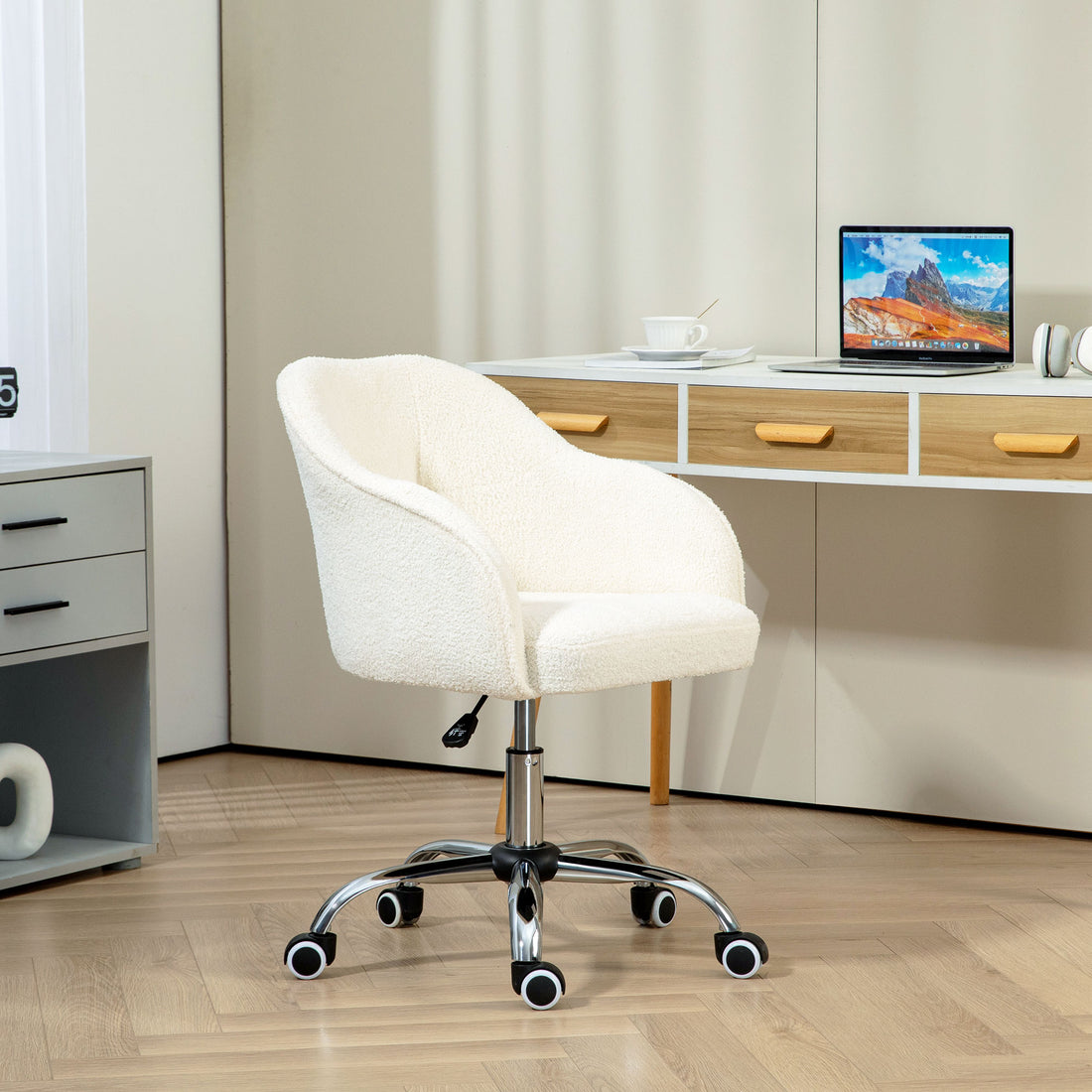 HOMCOM 46-56 cm Teddy Fleece Office Chair - Cream