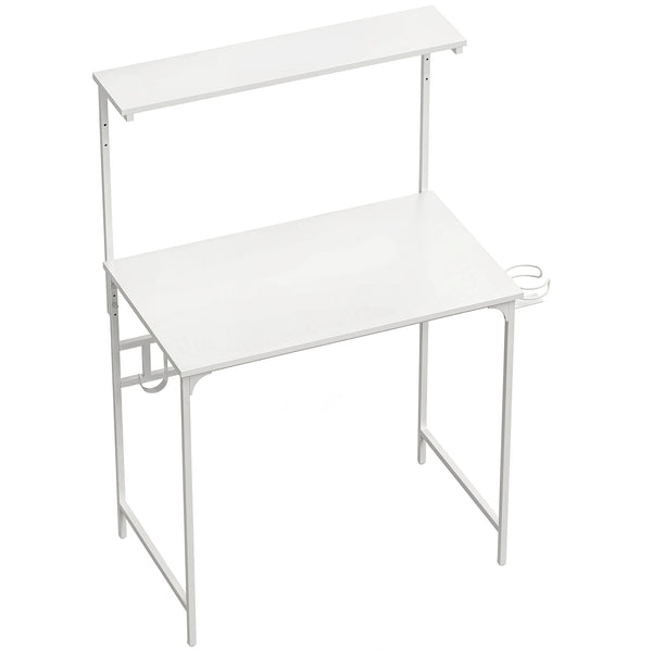 HOMCOM Computer Desk, 80cm Home Office Study Table with Hutch Shelf, Cup Holder, Headphone Hook, White