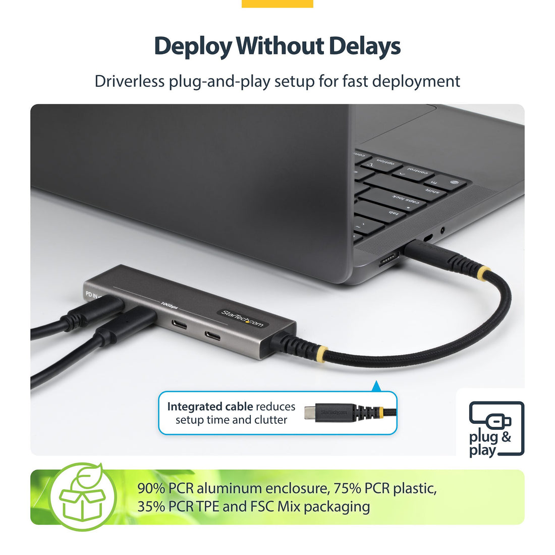 StarTech.com 4-Port USB-C Hub, 10Gbps, 100W PD Charging, 4x USB-C Ports, Overcurrent Protection, PCR Aluminum - image 6