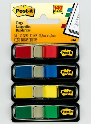 Post-It Flags, Primary Colors, 1/2 in Wide, 35/Dispenser, 4 Dispensers/Pack self adhesive flags 35 sheets
