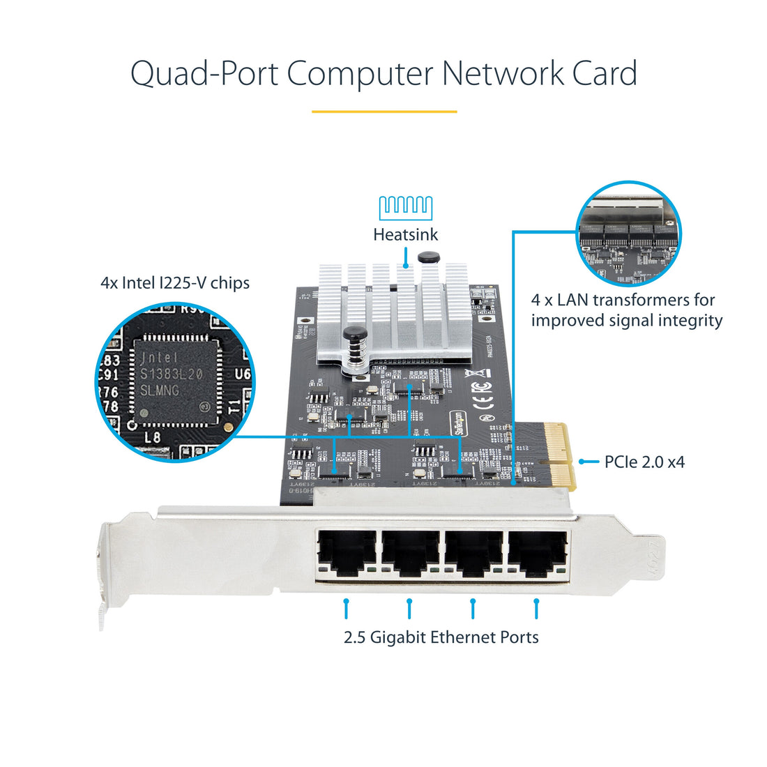 StarTech.com 4-Port 2.5Gbps NBASE-T PCIe Network Card, Intel I225-V, Quad-Port Computer Network Card - image 8