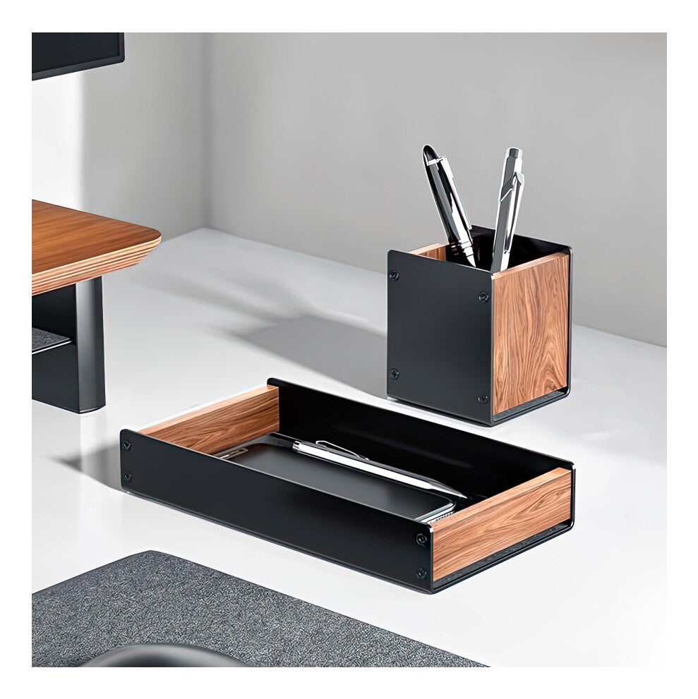 Alba Black aluminium and wood desk tray - image 2
