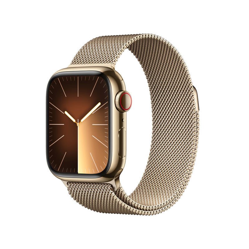 Apple Watch Series 9 GPS + Cellular 41mm Gold Stainless Steel Case w/ Gold Milanese Loop