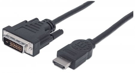 Manhattan HDMI to DVI-D 24+1 Cable, 2m, Black, Lifetime Warranty, Equivalent to HDDVIMM2M