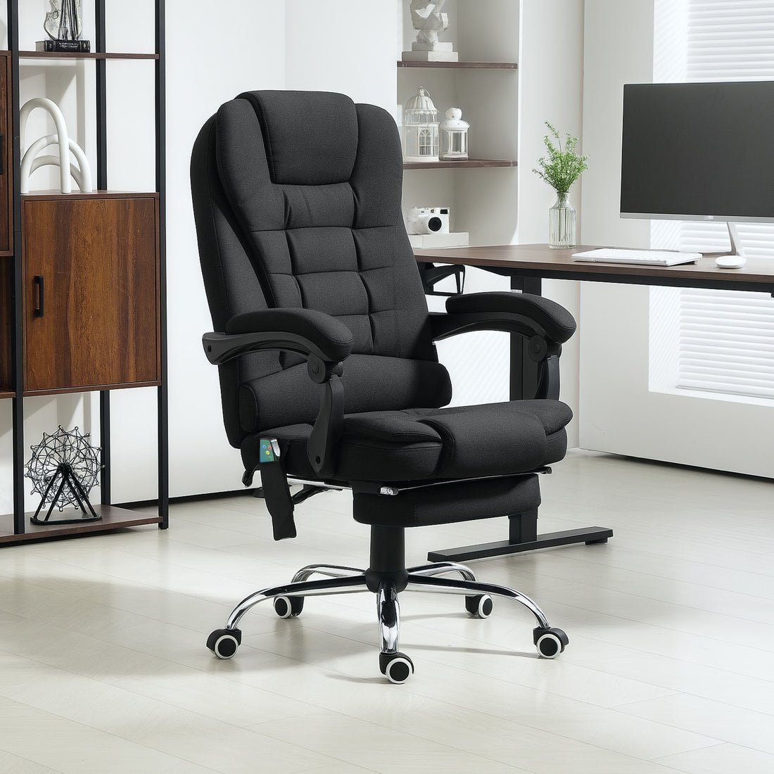 Vinsetto Office Chair with 6 Point Massage and Back Heat, Microfibre Desk Chair with Adjustable Height, Full Black