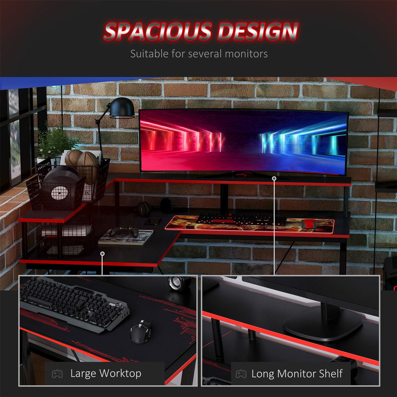 HOMCOM L-Shape Corner Gaming Desk - Black/Red