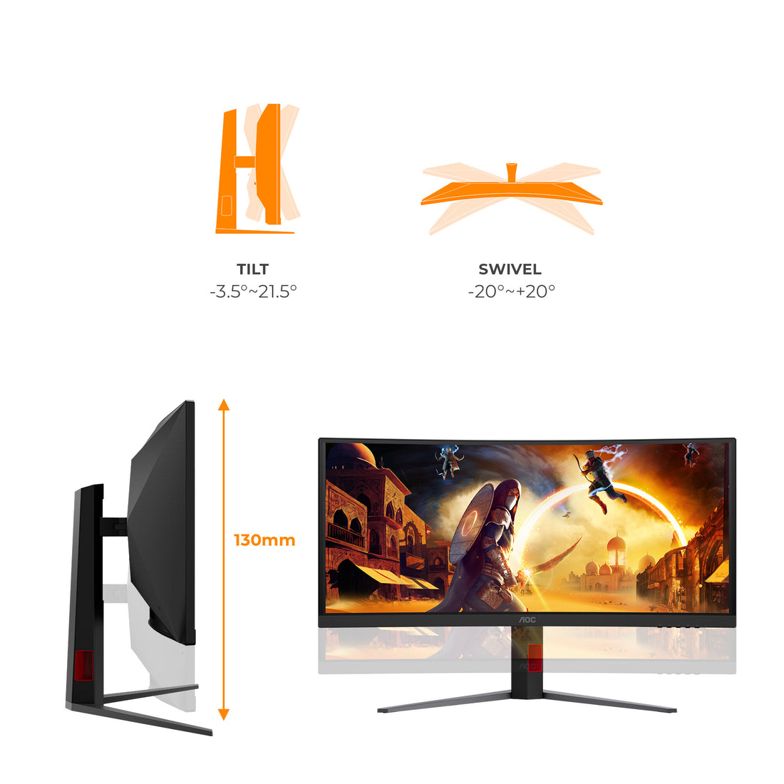 AOC G4 CU34G4CA computer monitor 34" 3440 x 1440 pixels Wide Quad HD Black, Red - image 3