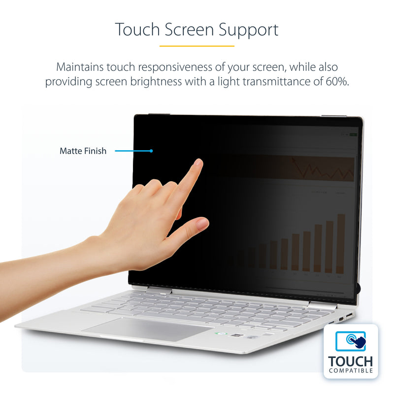 StarTech.com 14-inch 16:10 Flip-Over Privacy Screen with Touch, Anti-Glare Privacy Filter, Laptop Monitor Screen Protector with 51% Blue Light Reduction