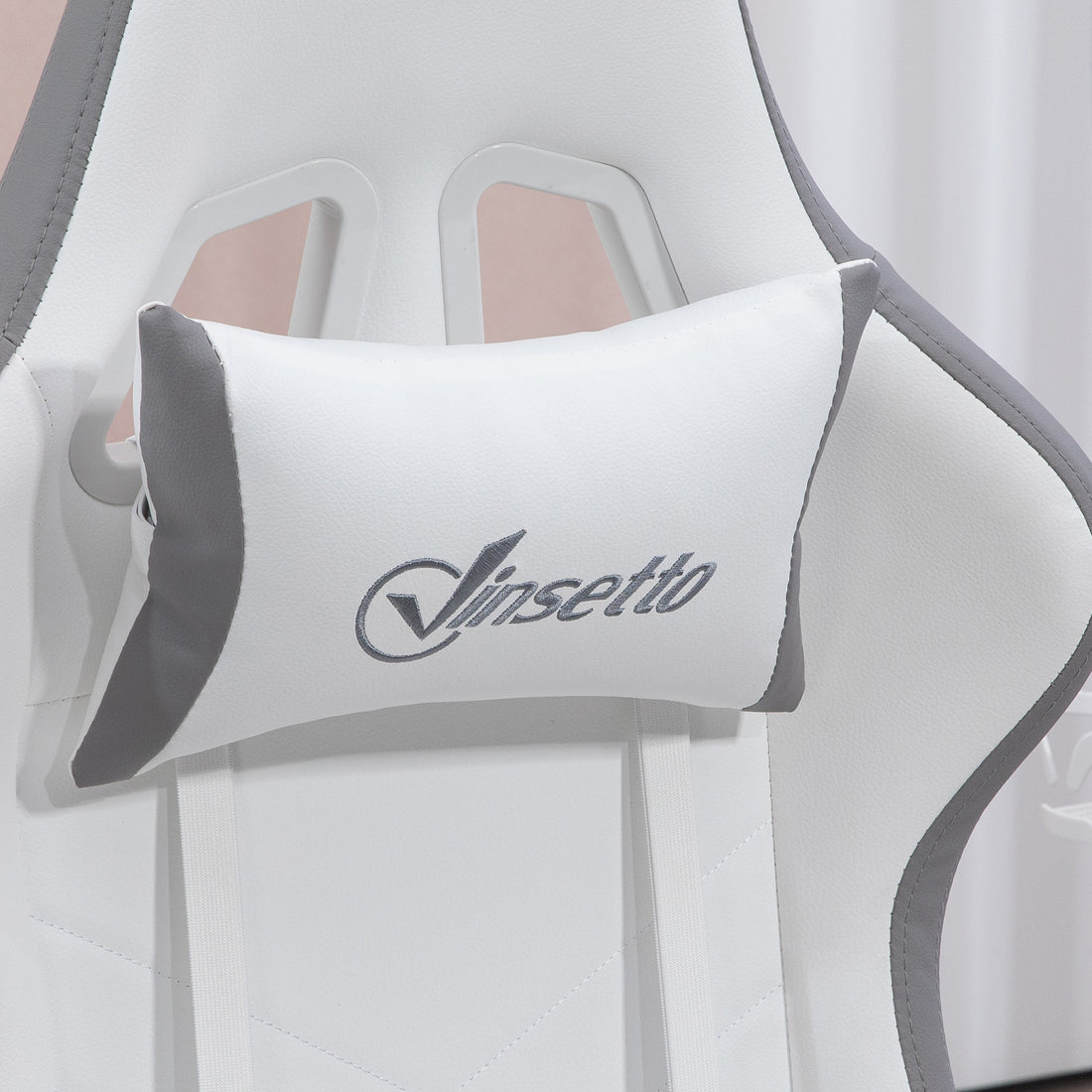 Vinsetto Computer Gaming Chair, PU Leather Desk Chair with Footrest, Swivel Task Chair with 135° Reclining Back, White & Grey