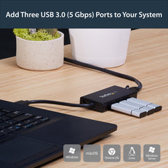 StarTech.com 3-Port Portable USB 3.0 Hub plus Gigabit Ethernet - Aluminum with Built-in Cable~3-Port Portable USB 3.0 Hub plus Gigabit Ethernet - 5Gbps - Aluminum with Built-in Cable