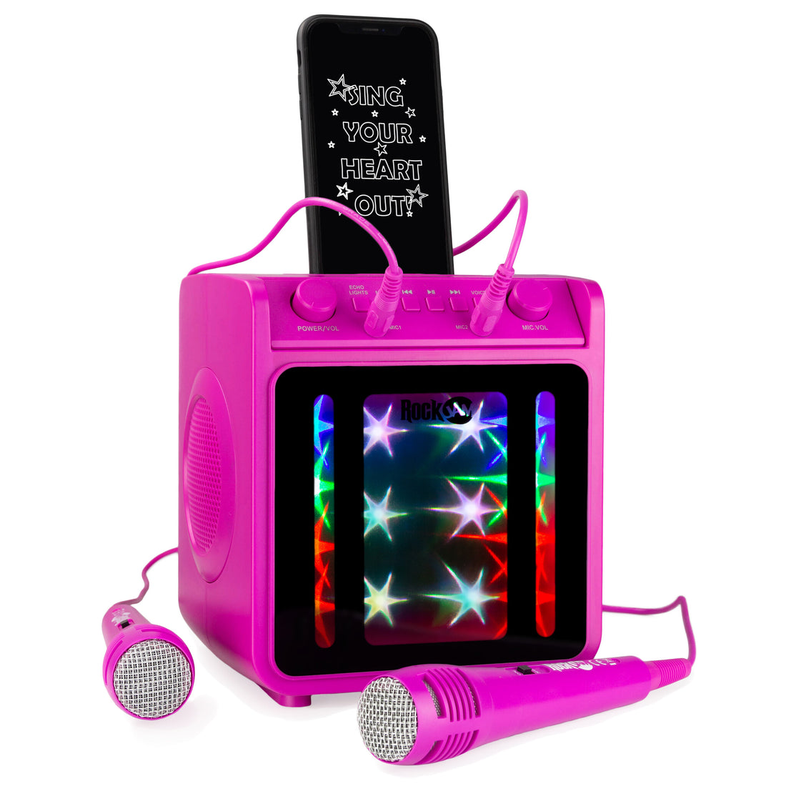 RockJam 10-Watt Rechargeable Bluetooth Karaoke Machine with Two Microphones, Voice Changing Effects & LED - image 2