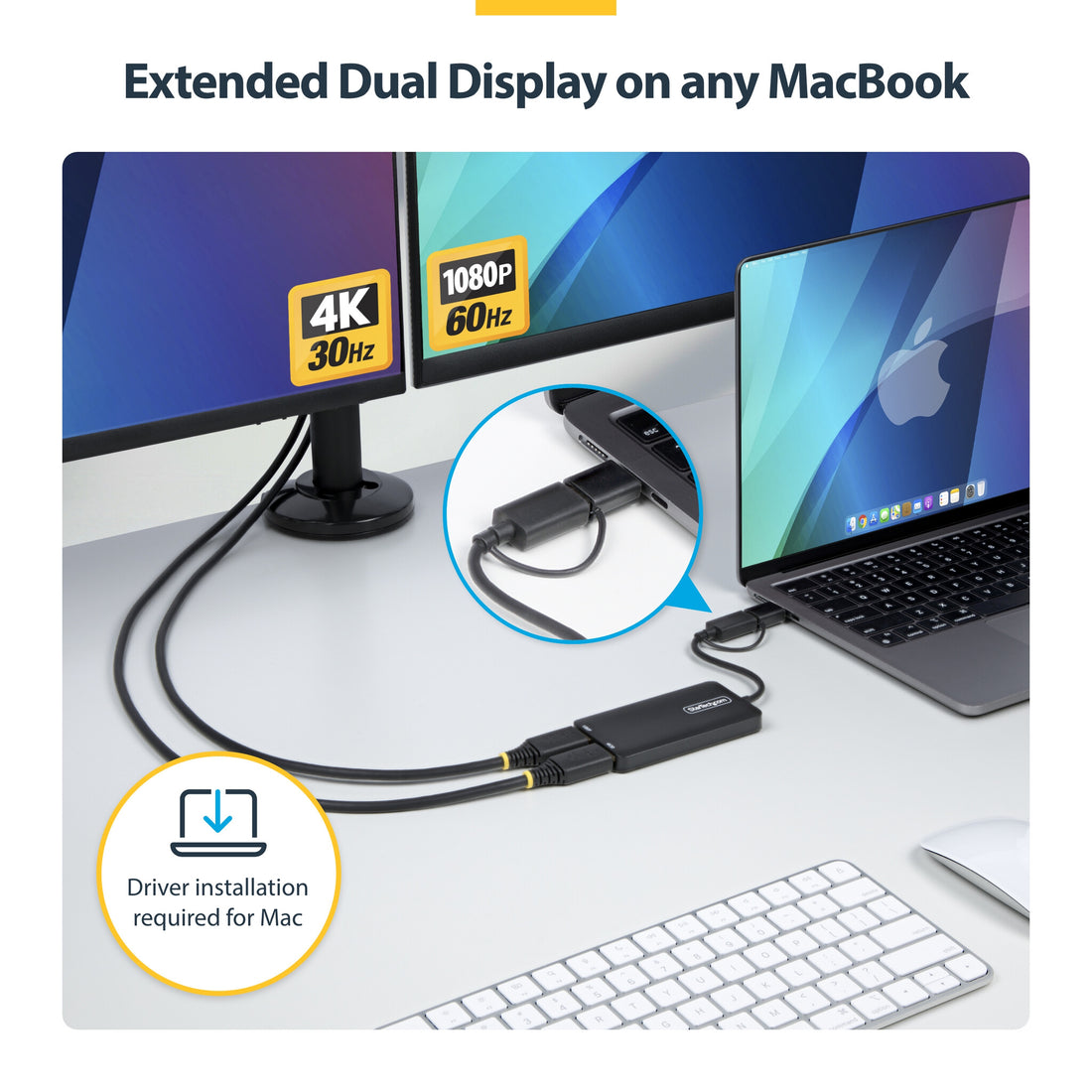 StarTech.com USB to Dual HDMI Adapter, USB A/C to 2x HDMI Displays (1x 4K30Hz, 1x 1080p), Integrated USB-A to - image 12