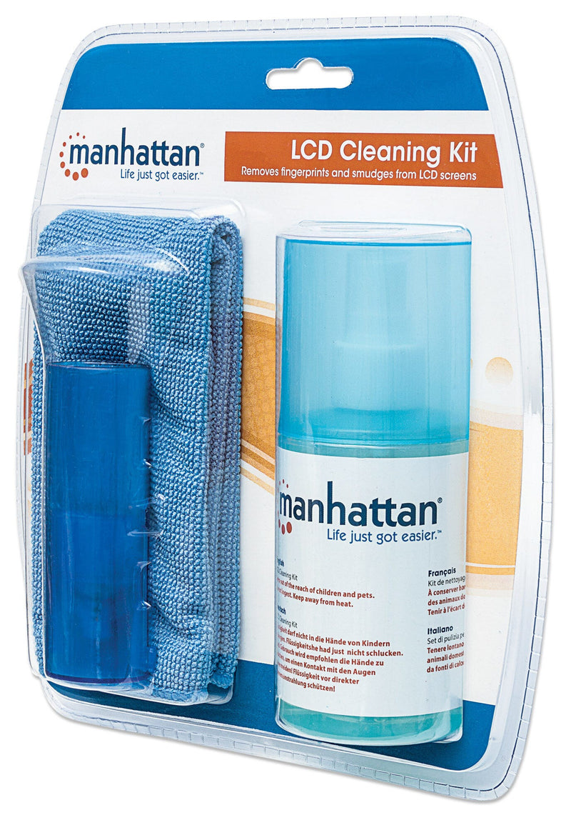 Manhattan LCD Cleaning Kit, Alcohol-free, Includes Cleaning Solution (200ml), Brush and Microfibre Cloth, Ideal for use on monitors/laptops/keyboards/etc, Three Year Warranty