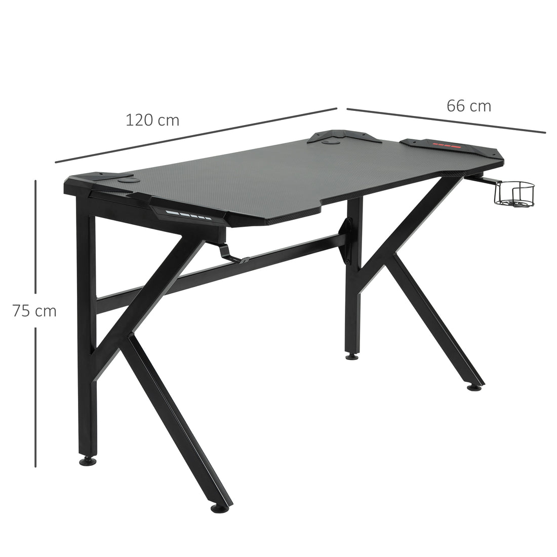 HOMCOM Gaming desk with Cup Holder Headphone Hook Feet Adjustable 120 x 66 x 75cm Black