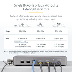 StarTech.com USB4 Docking Station, USB-C 40Gbps, Dual Video HDMI, Up to 2x 4K 60Hz 4:4:4 (RGB) or 2x 4K 120Hz 4:2:2, Multi-Monitor Dock, 6x USB, 2.5GbE, 100W PD