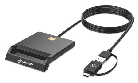 Manhattan USB-A / USB-C combo Smart Card Reader, USB 2.0 Type-C and Type-A Male to Contact Reader Interface