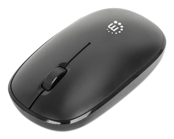 Manhattan MW3050 Wireless Optical Mouse, Black, 1200dpi, 2.4Ghz (up to 10m), USB, Ambidextrous, Three Button with Scroll Wheel, USB-A nano receiver, AA battery (included), Low friction base, USB version (most popular type, which is USB-A), Three Year Warr