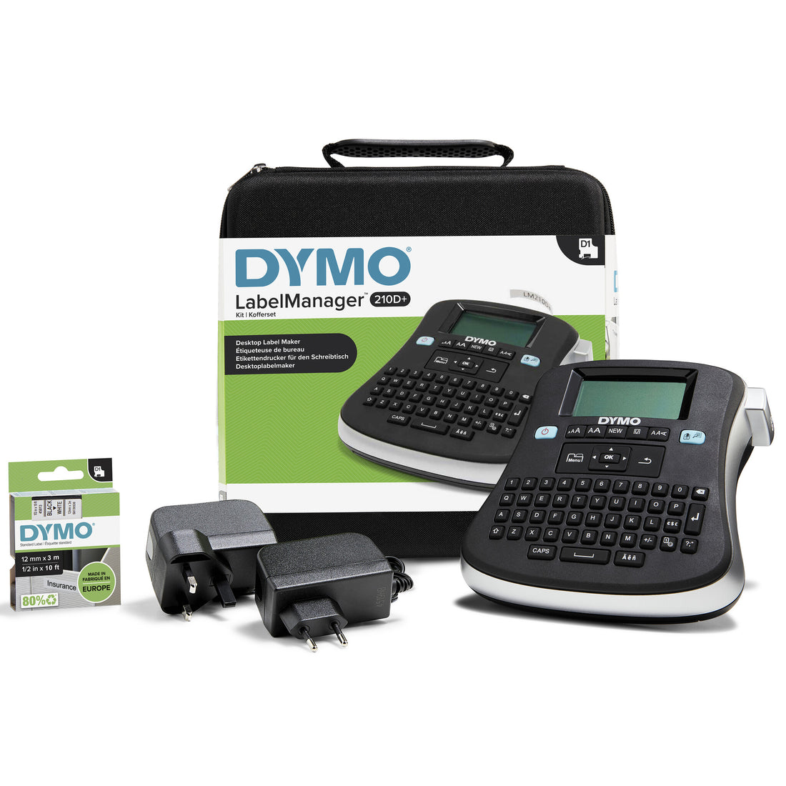 DYMO LabelManager 210D+ Handheld Label Maker Kit | QWERTY Keyboard | with 12mm Black on White D1 Labels
