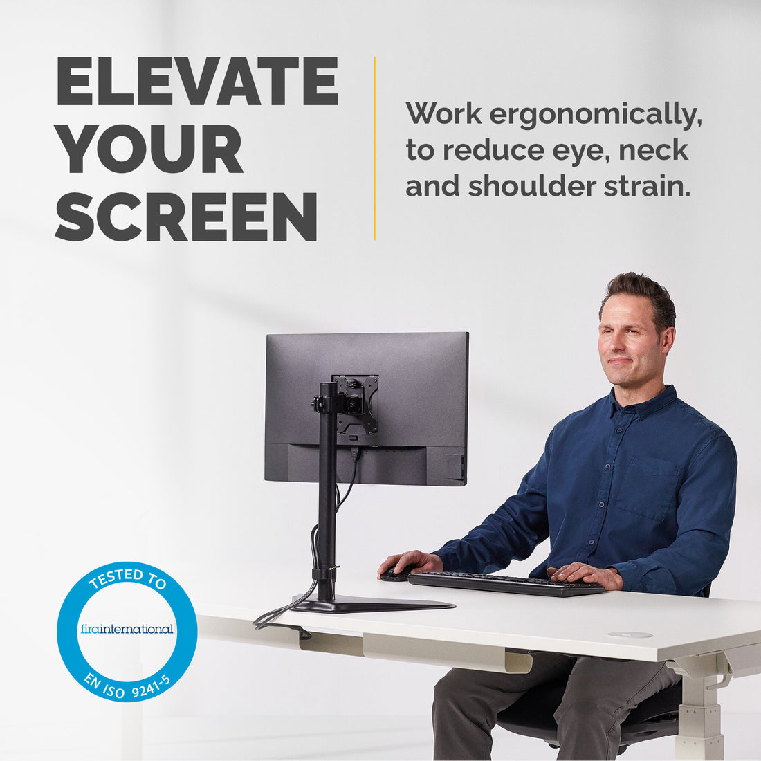 Fellowes Seasa Single Monitor Arm - Freestanding Monitor Mount for 8KG 32 inch Screens - Ergonomic Adjustable - image 2