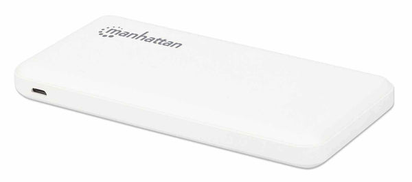 Manhattan Power Bank, 10000 mAh, Output: 2x USB-A (2.1A & 1A), Input: USB-C & Micro-USB (both 2A), White, One Year Warranty