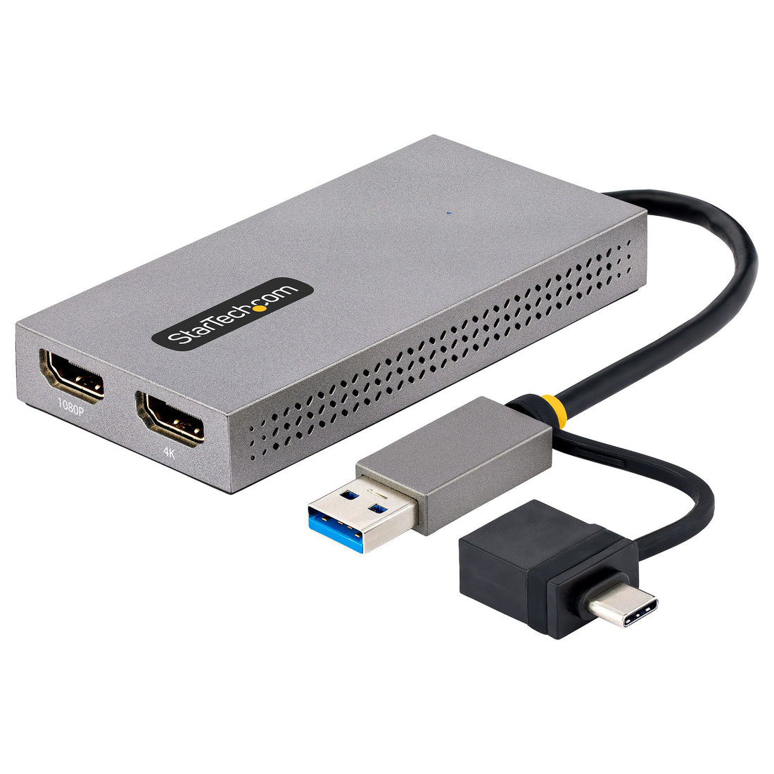 StarTech.com USB to Dual HDMI Adapter, USB A/C to 2x HDMI Displays (1x 4K30Hz, 1x 1080p), Integrated USB-A to