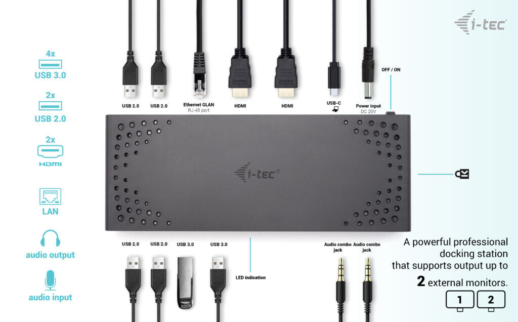 i-tec USB 3.0 / USB-C / Thunderbolt Dual Display Docking Station + Power Delivery 100W - image 4
