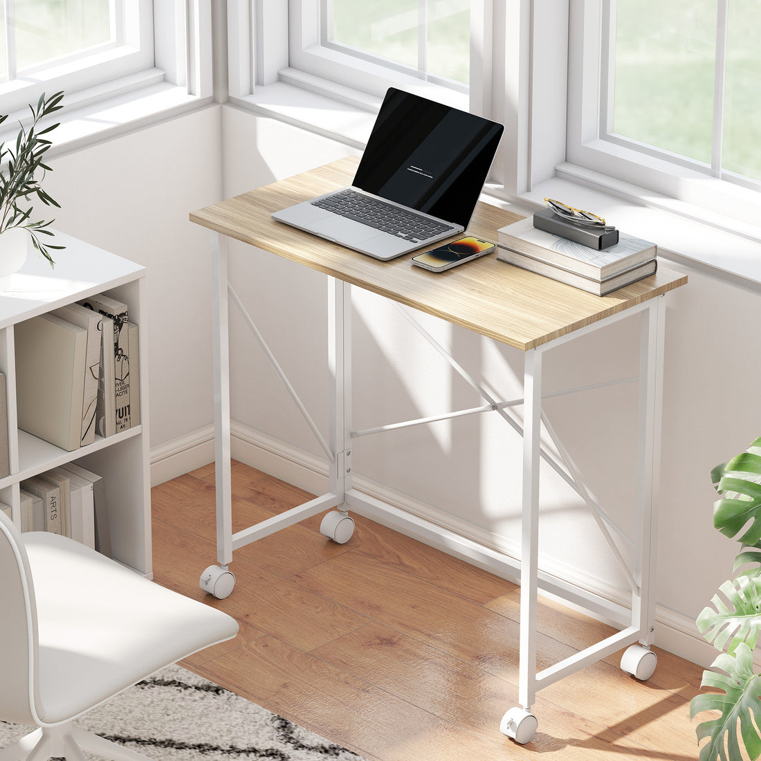 HOMCOM 80 cm Folding Desk on Wheels - Natural Tone