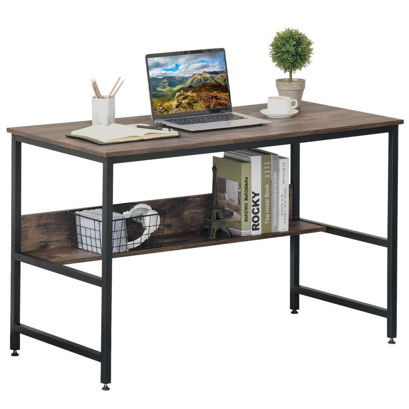 HOMCOM Computer Desk with Storage Shelf, 120 x 60cm Home Office Desk with Metal Frame