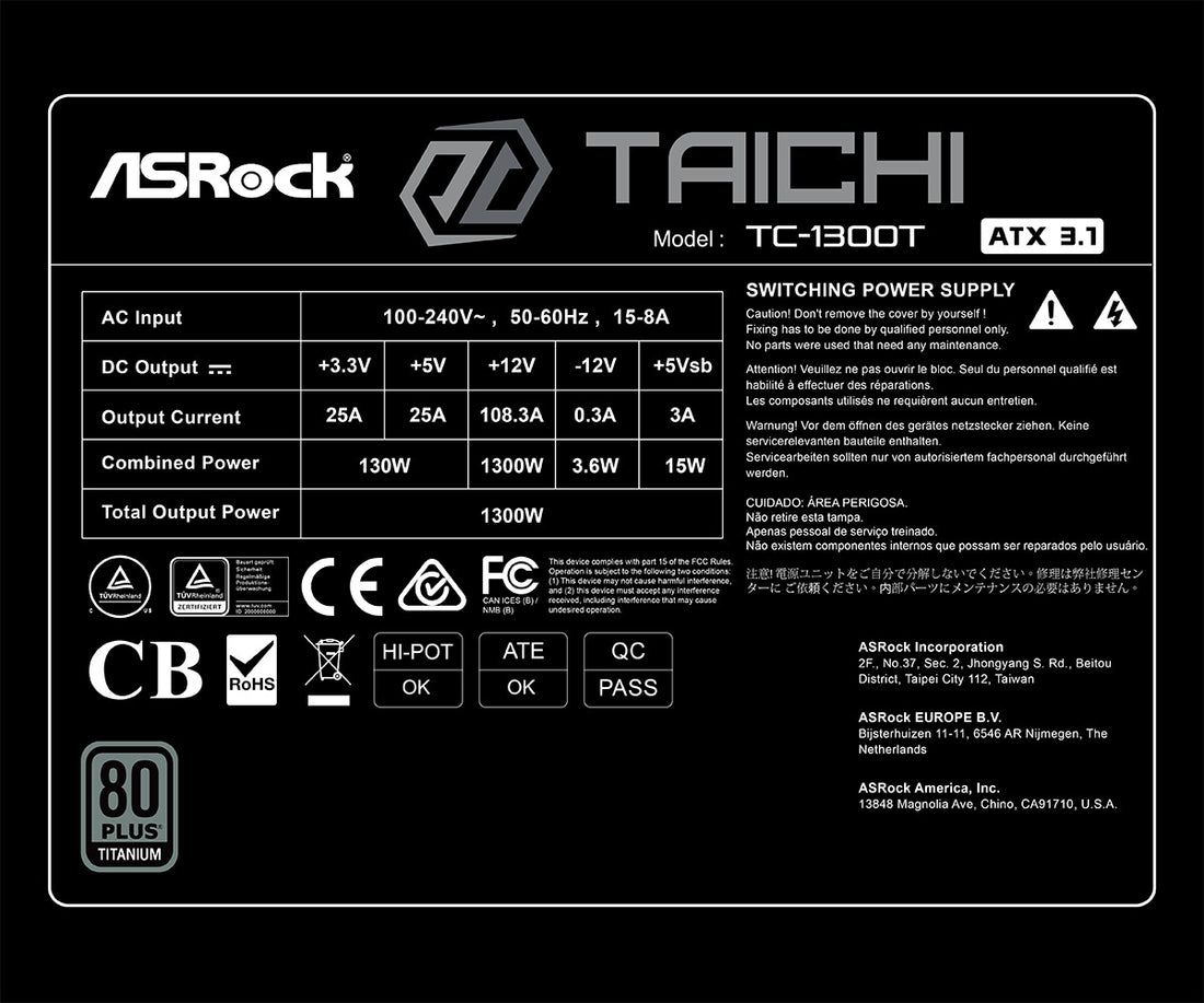 Asrock TC-1300T power supply unit 1300 W 20+4 pin ATX ATX Black - image 8