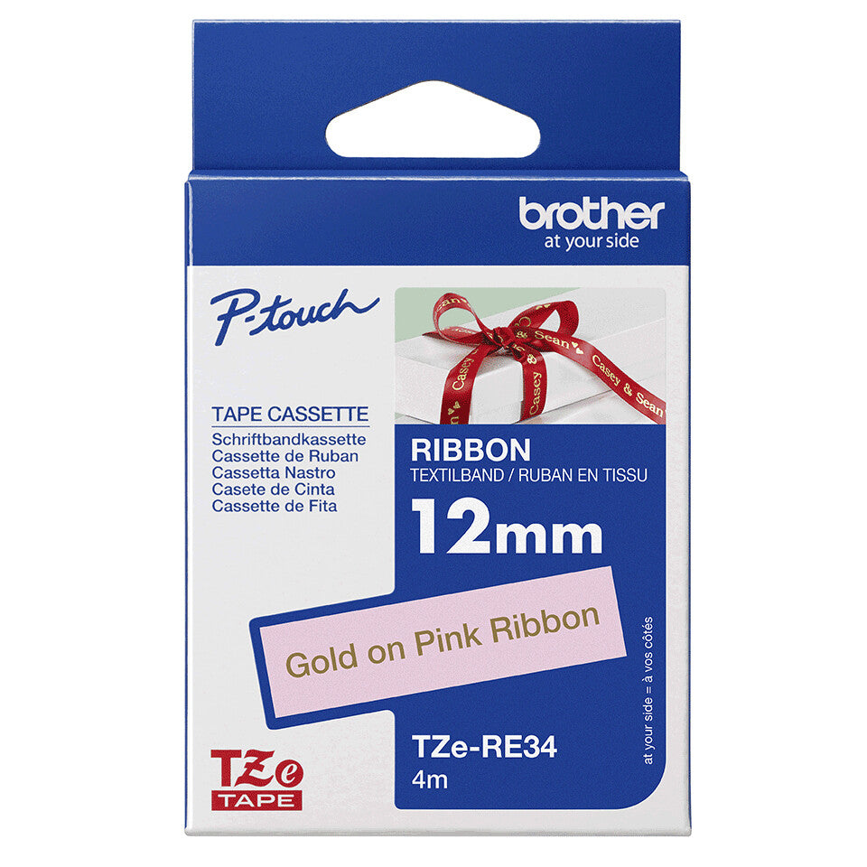 Brother TZE-RE34 label-making tape Gold on Pink - image 2