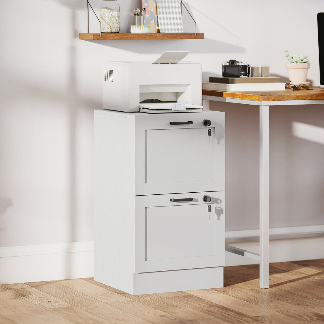 HOMCOM 2-Drawer Filing Cabinet with Lock - White