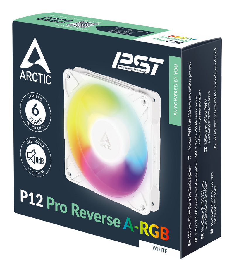 ARCTIC Freezer P12 Pro Reverse A-RGB (White) - 120 mm A-RGB PWM Fan with Cable Splitter