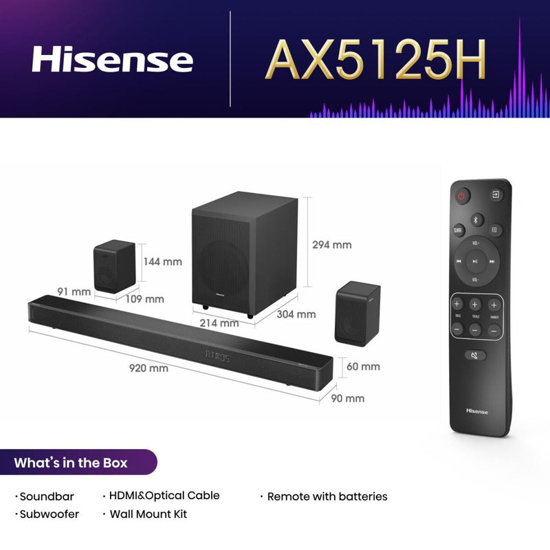 Hisense AX5125H Black 5.1.2 channels 500 W