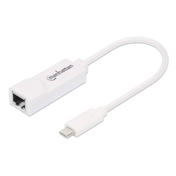 Manhattan USB-C to Gigabit Ethernet Adapter, 10/100/1000 Mbps Network, Up to 2 Gbps Full-Duplex, RJ45, White, Three Year Warranty, Equivalent to US1GC30W