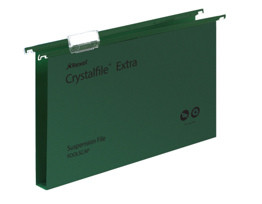 Rexel Crystalfile Extra Foolscap Suspension File 30mm Green (25) - image 2
