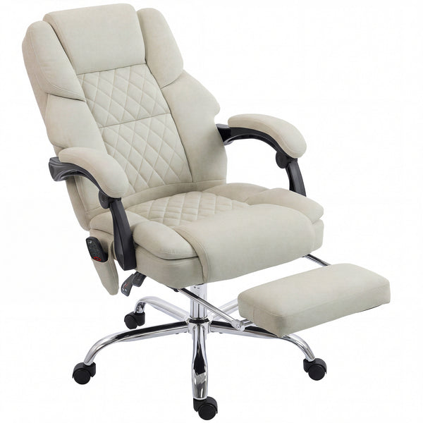 HOMCOM Office Chair with 6-point Vibration Massage and Heat, Fabric Desk Chair with Footrest, High Back, Cream White