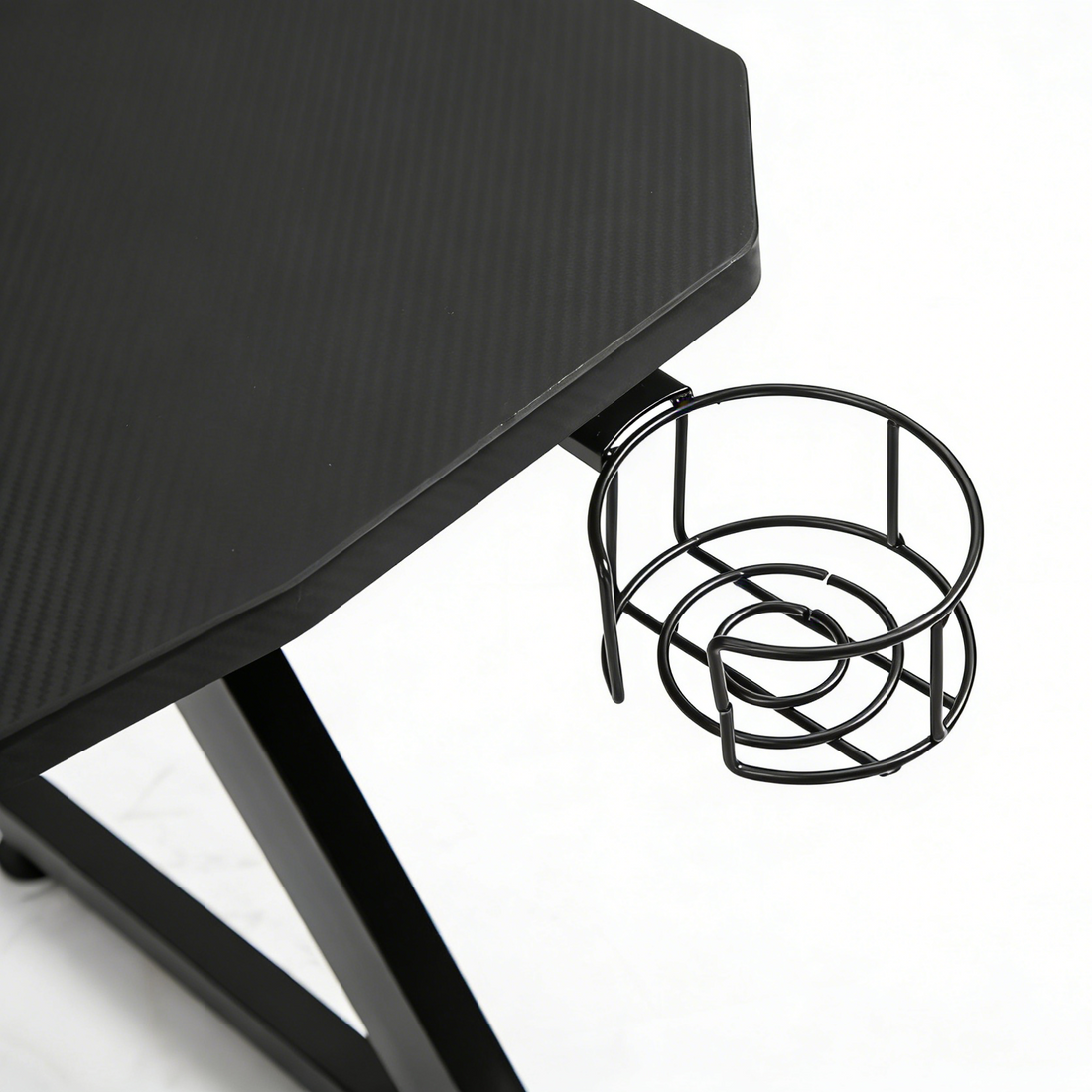HOMCOM Gaming Desk 120 x 65 cm Steel Frame with Cup Holder, Headphone Hook, Adjustable Feet and Cable Organiser, Home Office Computer Table, Black