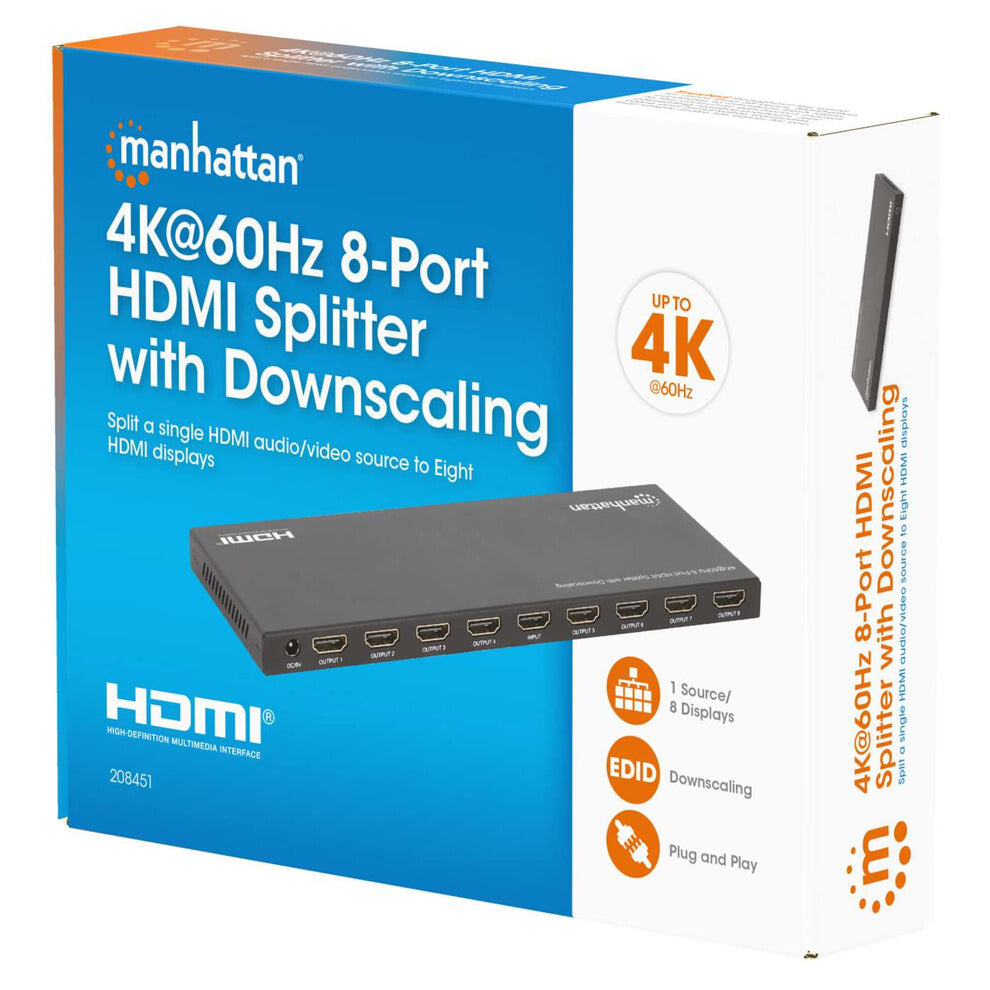 Manhattan 4K@60Hz 8-Port HDMI Splitter with Downscaling, Splits One HDMI Input to Eight HDMI Outputs (1x8) - image 2