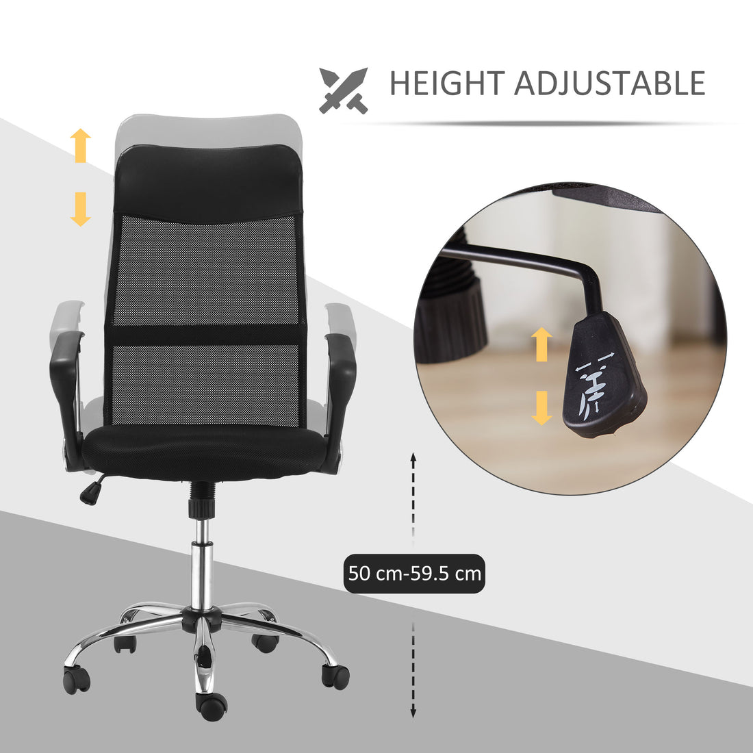 HOMCOM Ergonomic Office Chair Mesh Chair with Adjustable Height Tilt Function Black