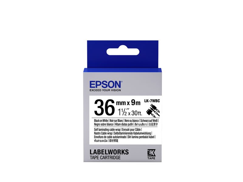 Epson Label Cartridge Self-Laminating Cable Wrap LK-7WBC Black/White 36mm (9m)