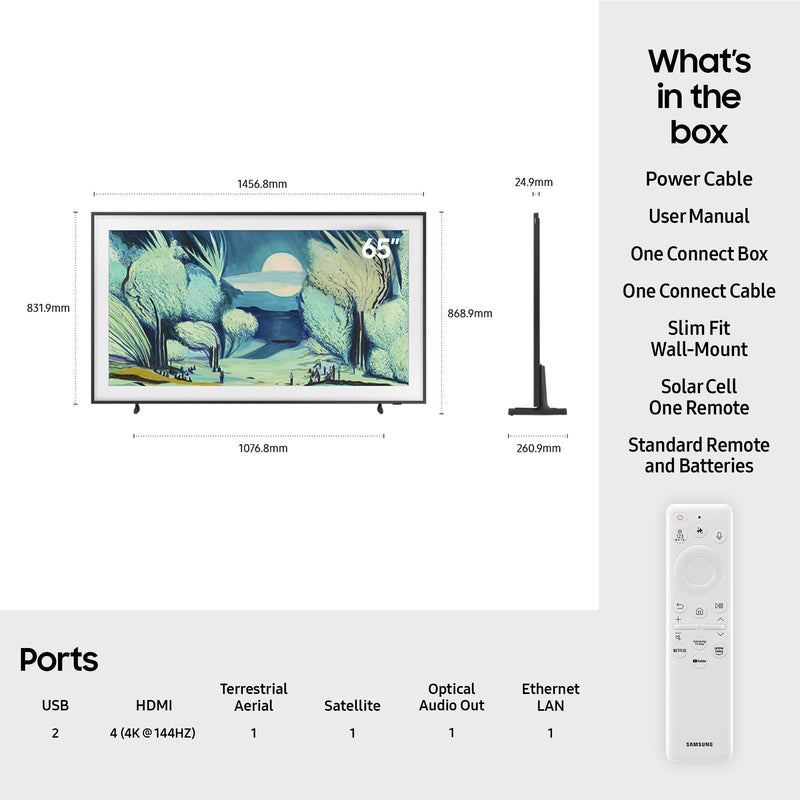 Samsung 2025 65" The Frame Art Mode QLED 4K HDR Smart TV 165.1 cm (65") 4K Ultra HD Wi-Fi Black