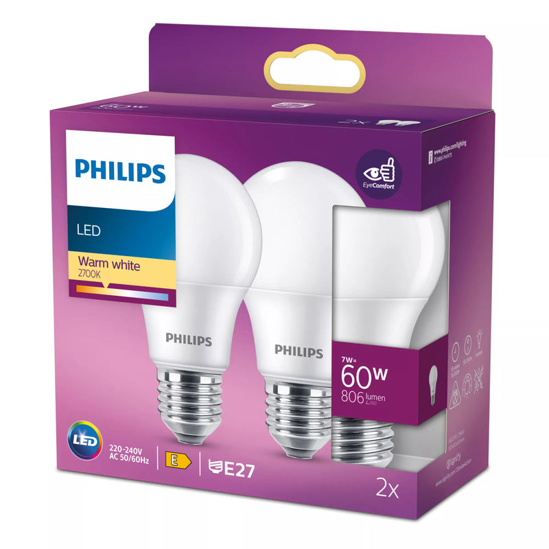Philips Bulb 60 W A60 E27 x2