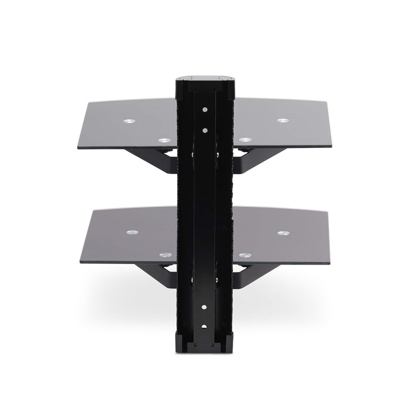 StarTech.com Dual Floating Wall-Mounted AV Shelves, Adjustable Height Shelf For Under TV, Organize A/V Equipment On Black Tempered Glass Shelves