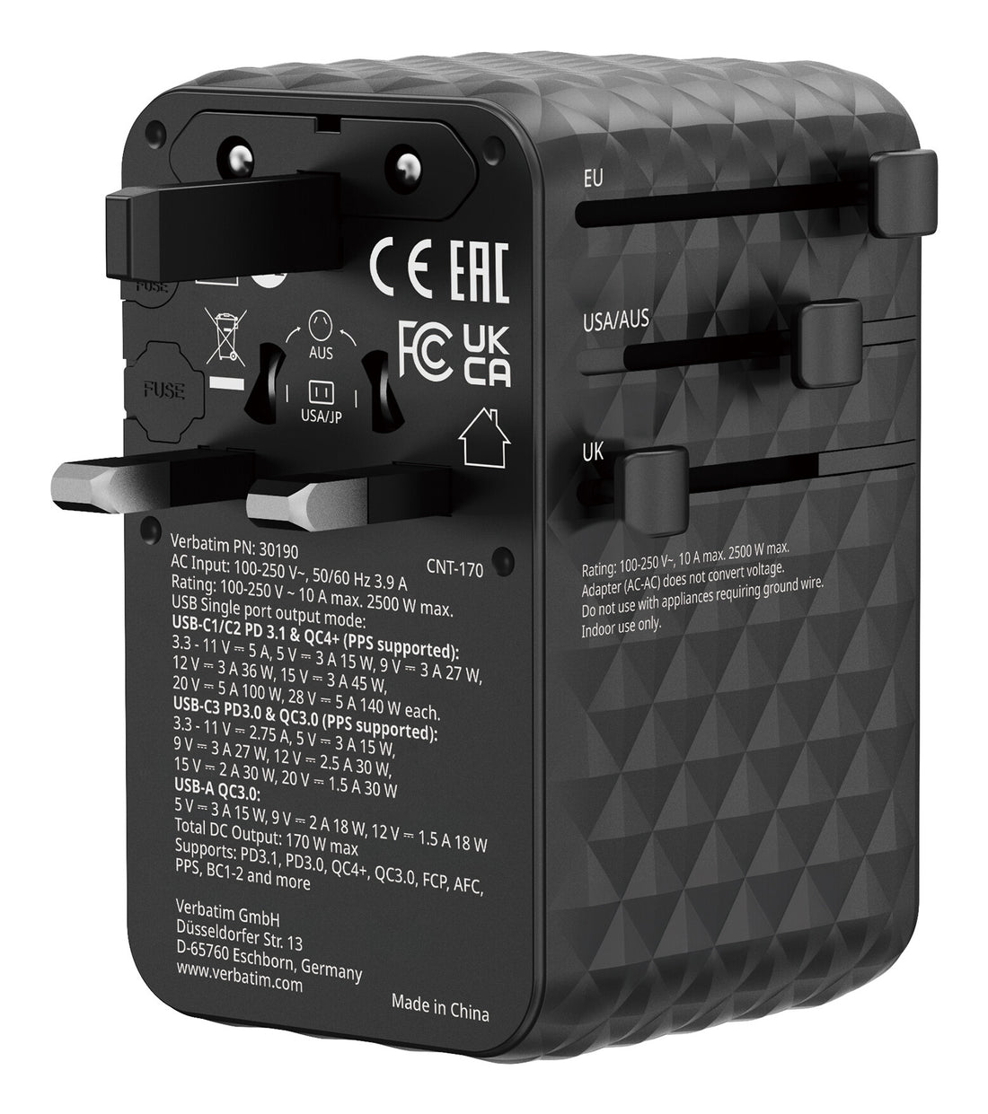 Verbatim Charge 'n' Travel 170W Universal Travel Adapter Black - image 3