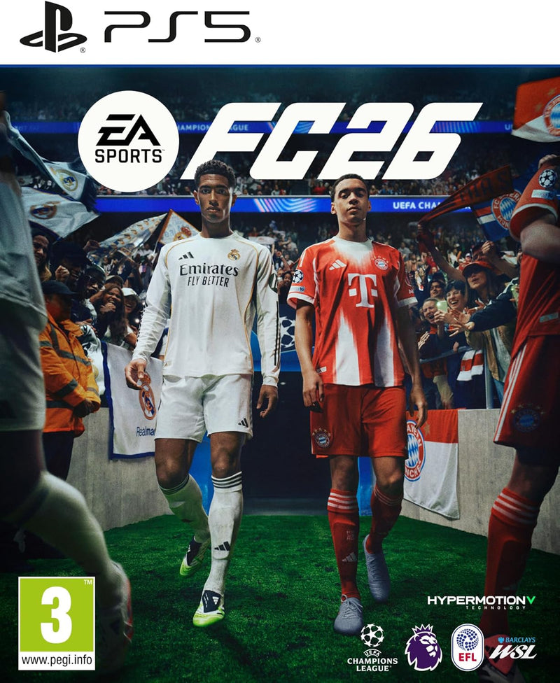 Cover of EA Sports FC 26 video game with two soccer players and PS5 logo.
