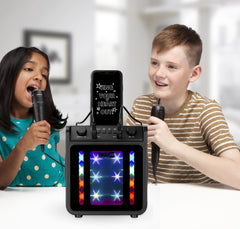 RockJam 10-Watt Rechargeable Bluetooth Karaoke Machine with Two Microphones, Voice Changing Effects & LED Lights